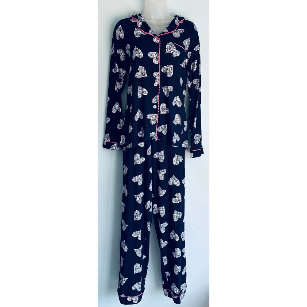 Cuddl Duds Pajama Set NWT Blue and White Hearts Medium Cozy Cottage